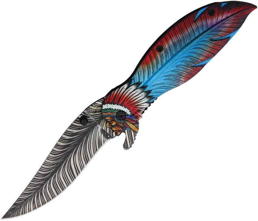 Novelty Cutlery Feather Linerlock A/O TR2799 /NV326 RED/ BLUE by Novelty Cutlery