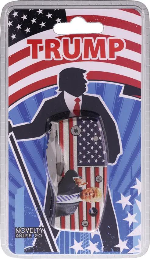 Novelty Cutlery Money Clip Framelock Featuring Satin Stainless Blade With Trump Flag Handle Artwork by Novelty Cutlery
