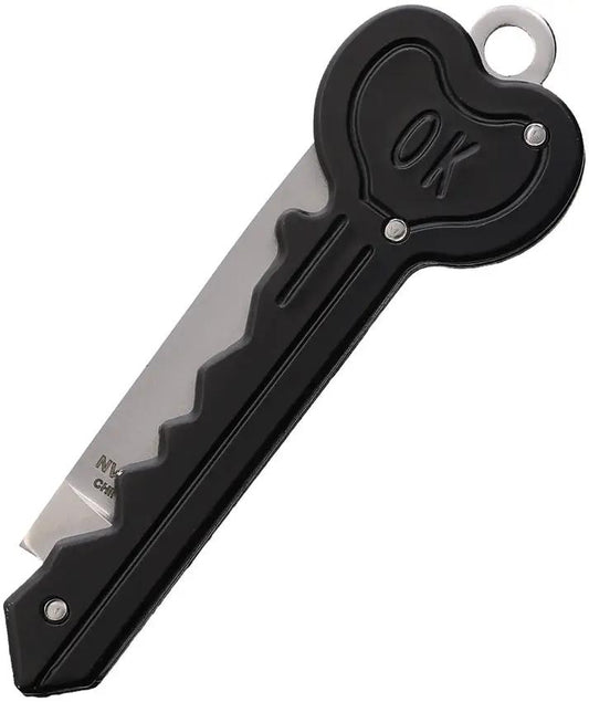 Novelty Cutlery Key Knife NV340 - Compact 3-Inch Closed Knife With Satin Blade And Black Stainless Handle by Novelty Cutlery