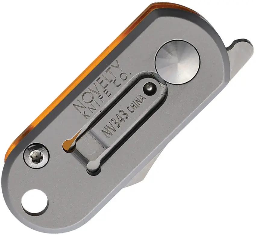 Novelty Cutlery Mini Key Ring Knife - Satin Finish Stainless Blade And Amber Translucent Handle With Pocket Clip by Novelty Cutlery