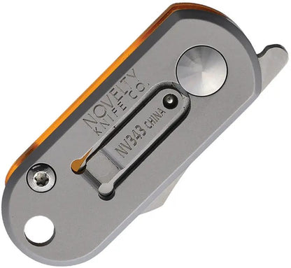 Novelty Cutlery Mini Key Ring Knife - Satin Finish Stainless Blade And Amber Translucent Handle With Pocket Clip by Novelty Cutlery