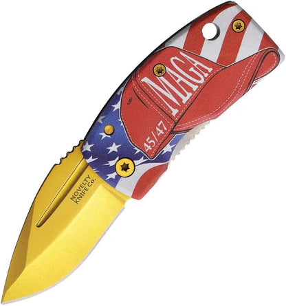 Novelty Cutlery Maga Money Clip Framelock - Gold TiNi Coated Blade And Lanyard Hole by Novelty Cutlery