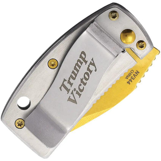 Novelty Cutlery Maga Money Clip Framelock - Gold TiNi Coated Blade And Lanyard Hole by Novelty Cutlery