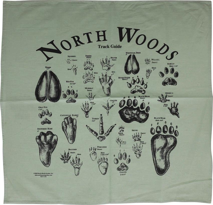 North Woods Field Guides Animal Track Bandana Green TRACK-BANDANA-GREEN by North Woods Field Guides