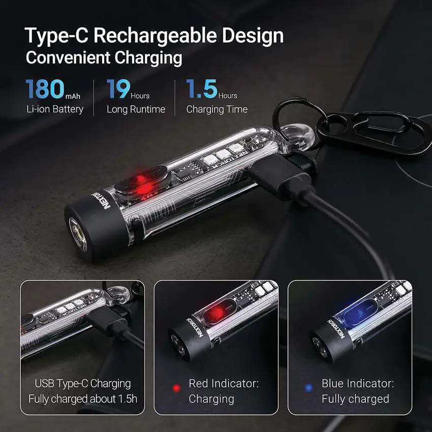 Nextorch K40 Keychain Light Rechargeable EDC Flashlight With White Red Blue UV LEDs by Nextorch