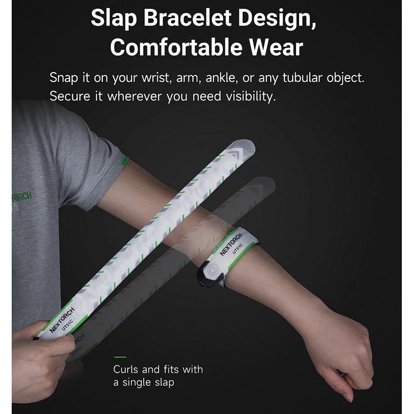Nextorch UT51C Safety Slap Bracelet USB C Rechargeable LED 33 Hour Runtime Green Blue Orange by Nextorch