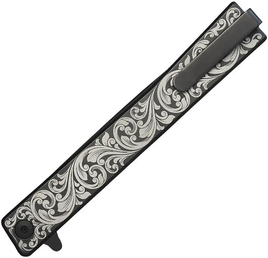 Ocaso Solstice Linerlock Scroll 10ESB - S35VN Black PVD Coated Blade, Black Titanium Handle by Ocaso