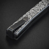 Ocaso Solstice Linerlock Scroll 10ESB - S35VN Black PVD Coated Blade, Black Titanium Handle by Ocaso