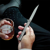 Ocaso Solstice Linerlock Scroll 10ESS - Extended Tang S35VN Satin Blade With Gray Titanium Handle by Ocaso