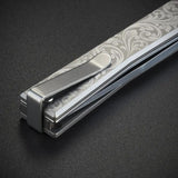 Ocaso Solstice Linerlock Scroll 10ESS - Extended Tang S35VN Satin Blade With Gray Titanium Handle by Ocaso