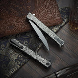 Ocaso Solstice Linerlock Scroll 10ESS - Extended Tang S35VN Satin Blade With Gray Titanium Handle by Ocaso