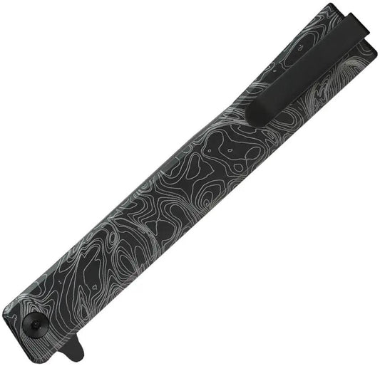 Ocaso Solstice Linerlock PVD Topo 10ETB - Black S35VN Blade, Engraved Topo Pattern Handle by Ocaso