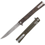 Ocaso Solstice Framelock Damascus 10IFG - Damascus Blade With Fat Carbon Handle And Titanium Back by Ocaso