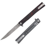 Ocaso Solstice Framelock Damascus 10IFR - Damascus Blade With Dark Red Fat Carbon Handle And Titanium Back by Ocaso