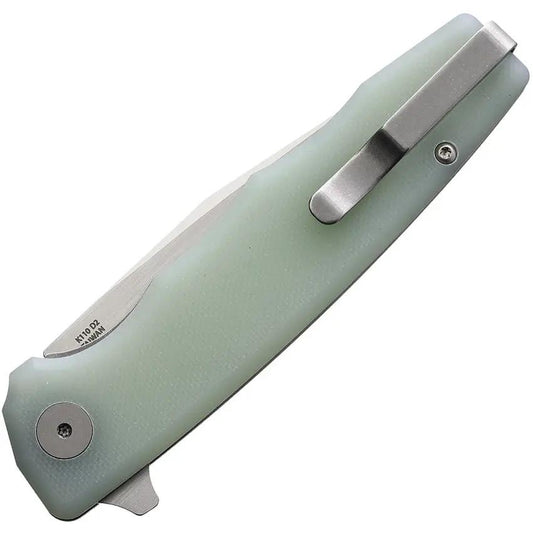Ocaso Strategy Linerlock Jade 29JGD - Jade G10 Handle Satin Bohler K110 Clip Point Blade 4.5in Closed by Ocaso