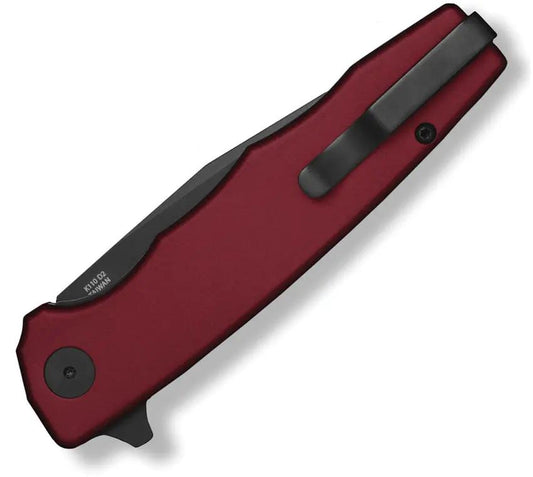 Ocaso Strategy Linerlock - Red Aluminum Handle With D2 Saber Ground Tool Steel Blade Extended Tang Pocket Clip by Ocaso