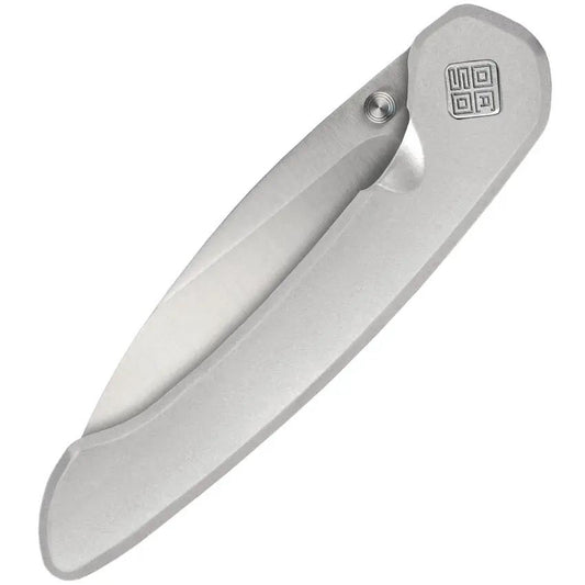 Ocaso Seaton Large Linerlock - Satin AUS-10A Blade, Silver Stainless Handle, Thumb Stud by Ocaso
