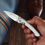 Ocaso Seaton Large Linerlock - Satin AUS-10A Blade, Silver Stainless Handle, Thumb Stud by Ocaso