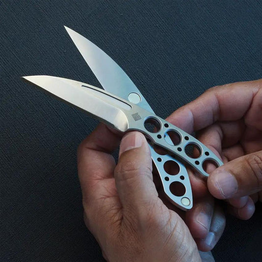 Ocaso Duo Desk Knife Wharncliffe - Magnetic Twin Knives With Satin 420J2 Blade And Skeletonized Handle by Ocaso