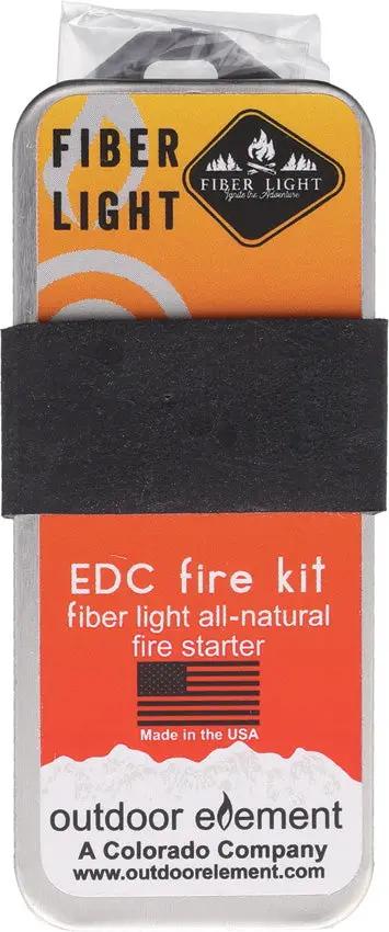 Outdoor Element Fiber Light EDC Kit - Natural Fiber Fire Tinder, Mini Ferro Rod, Striker And Whistle In Survival Tin by Outdoor Element