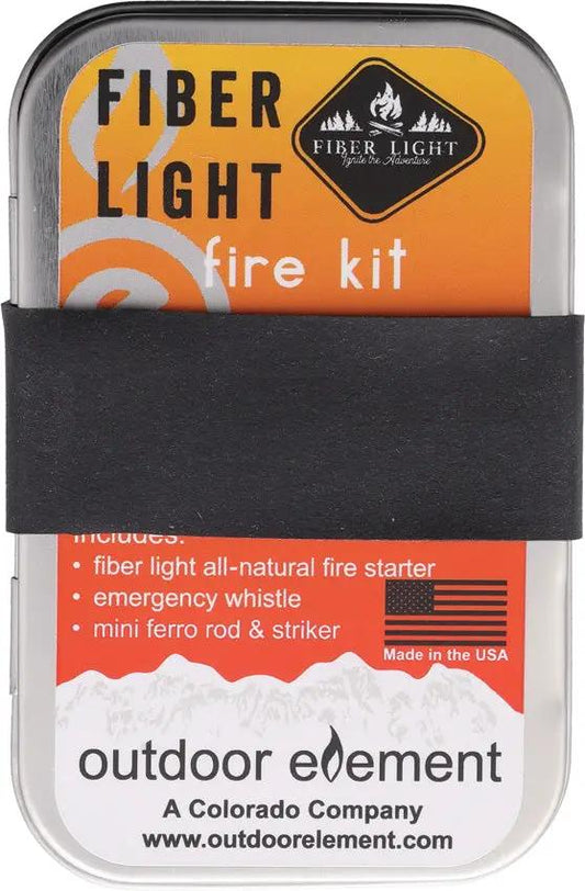 Outdoor Element Fiber Light Fire Kit FIBERFK - Compact Survival Tin With Natural Fiber Tinder, Ferro Rod And Whistle by Outdoor Element