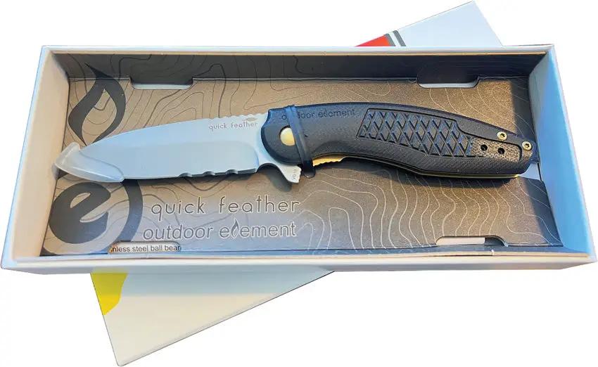 Outdoor Element Quick Feather Linerlock QFK - VG-10 Stainless Blade With Partially Serrated Edge And Ferro Rod Spine by Outdoor Element