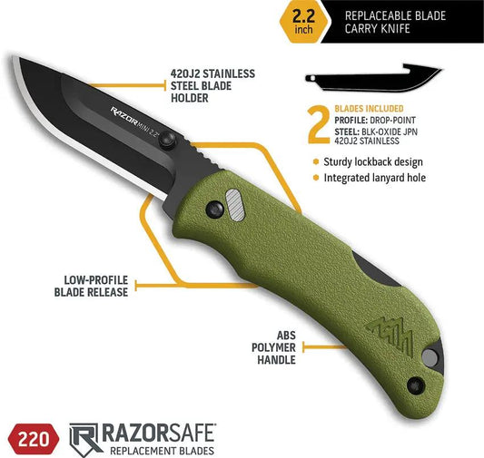 Outdoor Edge Razor Mini Lockback Knife For Everyday Carry Fans 3In Closed 2In Black Oxide Blade With Replacements by Outdoor Edge