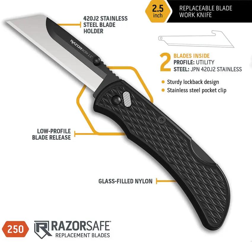 Outdoor Edge Razor Work Lockback Knife RWK25-2 RazorSafe Replaceable Blade System for Professionals by Outdoor Edge