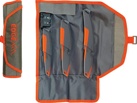 Outdoor Edge Vantex Hunting Knife Set VNTX4C Gray Titanium Blades Three Knife Set with Sharpener and Roll for Hunters by Outdoor Edge
