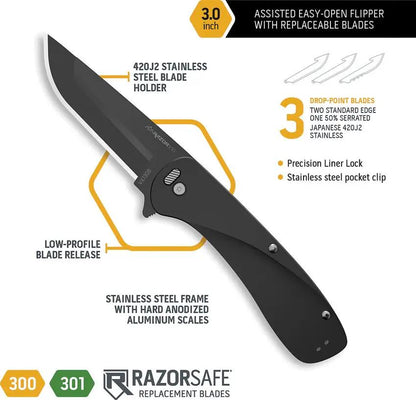 Outdoor Edge Razor VX1 Linerlock AO Knife With Assisted Opening 3in Blade 4.25in Closed Black Handle For Outdoorsmen by Outdoor Edge