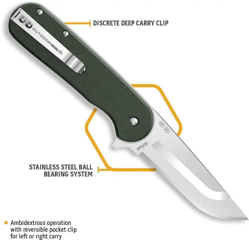 Outdoor Edge Razor VX3 Linerlock Assisted Opening Folding Knife For Outdoor Enthusiasts Green Canvas Micarta Handle by Outdoor Edge