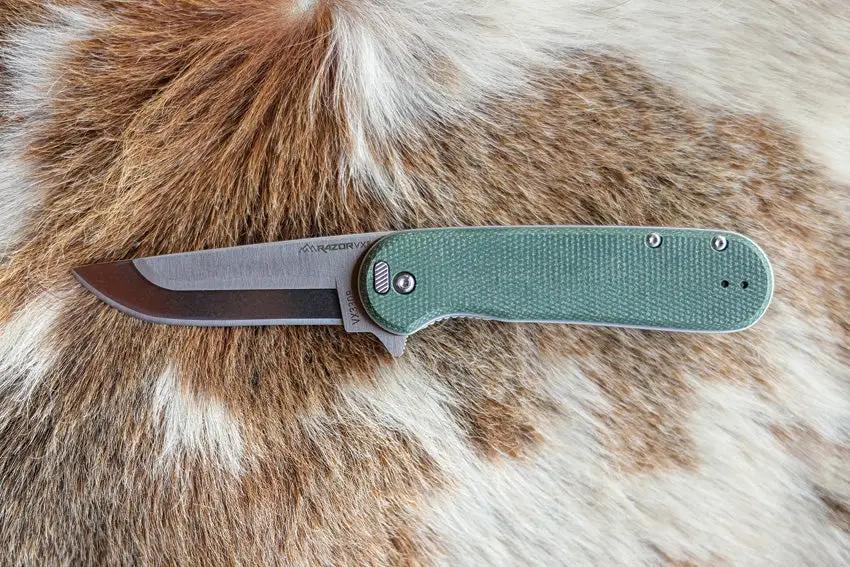Outdoor Edge Razor VX3 Linerlock Assisted Opening Folding Knife For Outdoor Enthusiasts Green Canvas Micarta Handle by Outdoor Edge