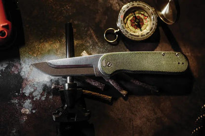 Outdoor Edge Razor VX3 Linerlock Assisted Opening Folding Knife For Outdoor Enthusiasts Green Canvas Micarta Handle by Outdoor Edge