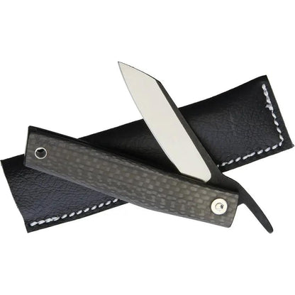 Ohta Knives FK7 Folder - 4.5 Inch Closed, Carbon Fiber Handle, D2 Tool Steel Blade, Extended Tang, Leather Sleeve by Ohta Knives