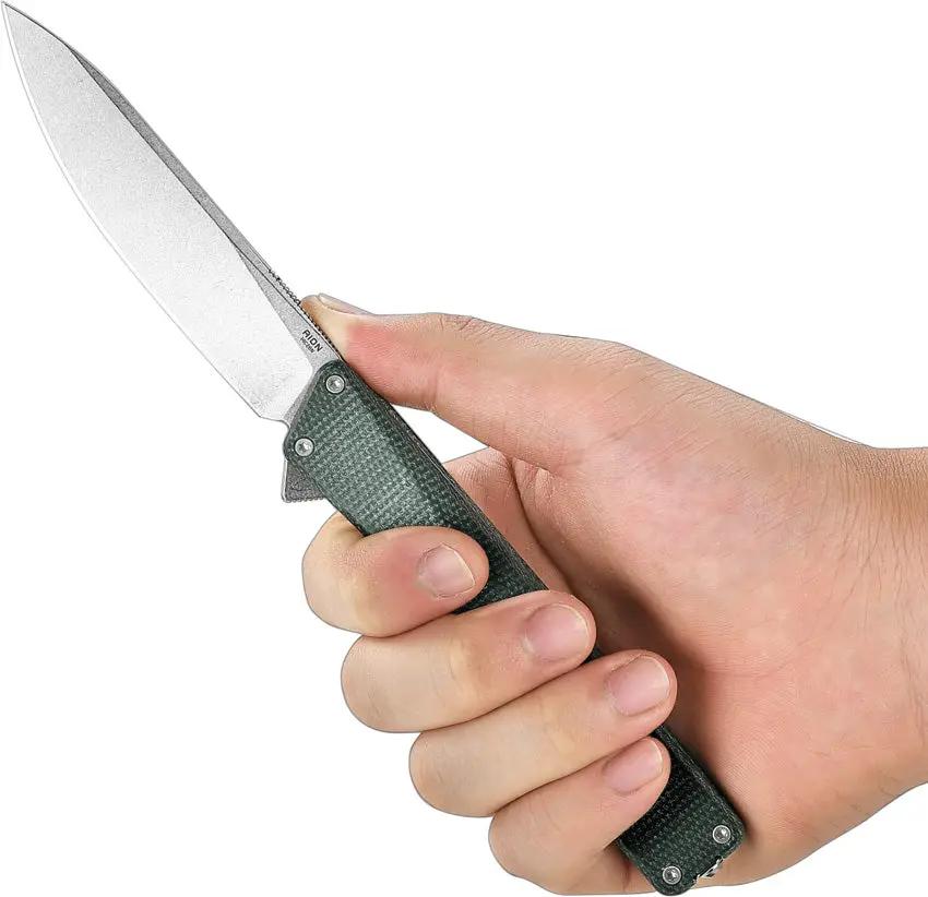 Oknife AION Linerlock Green Canvas Micarta - 3.5in Drop Point Blade Extended Tang Pocket Clip by Oknife