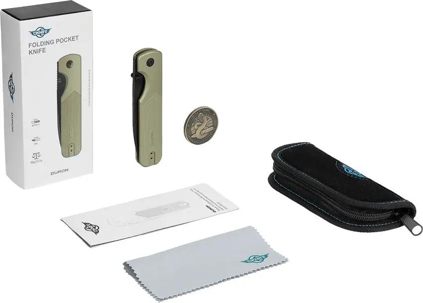 Oknife Duron Framelock Green Duron OG - Three Point Five Inch Nitro V Blade PVD Coated Aluminum Handle by Oknife
