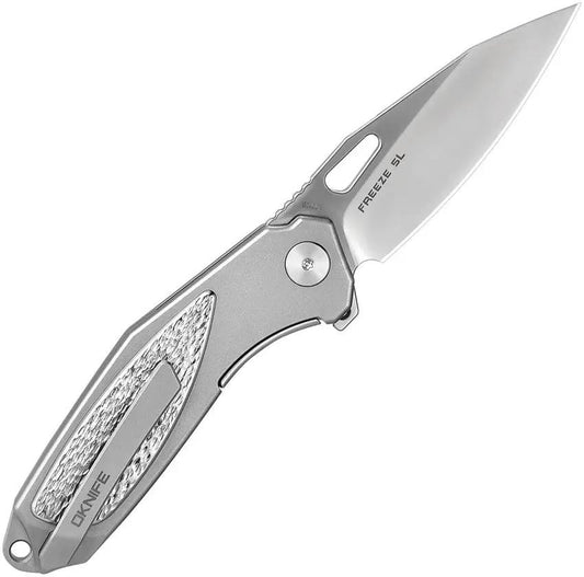 Oknife Freeze 5L Linerlock Titanium - Bohler M390 Drop Point Blade And Waterproof Storage Case by Oknife