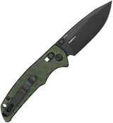 Oknife Rubato 3 Rail Lock Knife - Black PVD 154CM Drop Point Blade With OD Green Aluminum Handle by Oknife