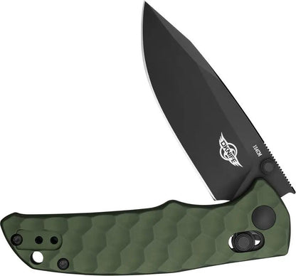 Oknife Rubato 3 Rail Lock Knife - Black PVD 154CM Drop Point Blade With OD Green Aluminum Handle by Oknife