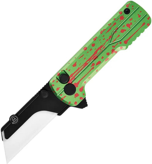 Oknife Otacle U1 Ultra Button Lock Gr Folding Knife Zombie Green Aluminum Handle Ceramic Blade by Oknife