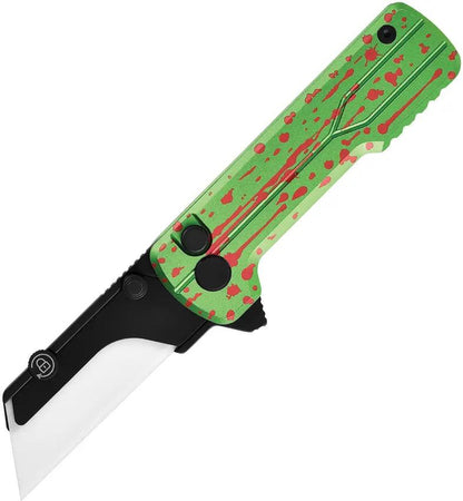 Oknife Otacle U1 Ultra Button Lock Gr Folding Knife Zombie Green Aluminum Handle Ceramic Blade by Oknife