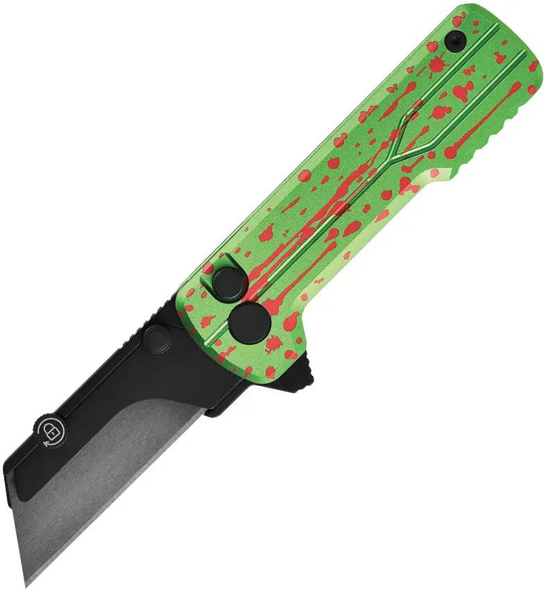 Oknife Otacle U1 Ultra Button Lock Gr Folding Knife Zombie Green Aluminum Handle Ceramic Blade by Oknife