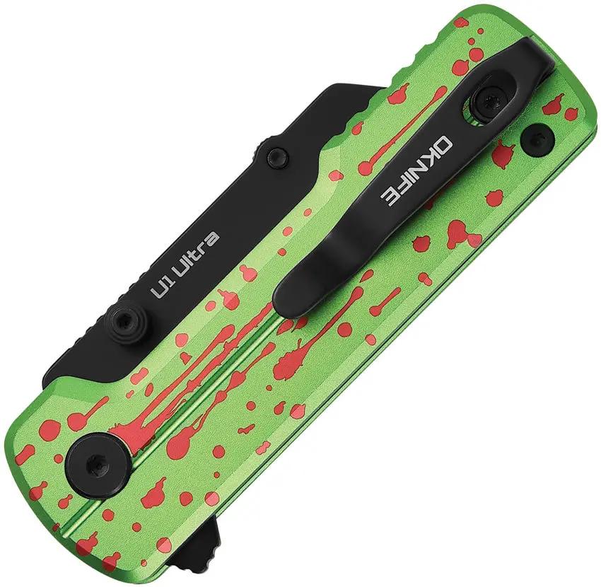 Oknife Otacle U1 Ultra Button Lock Gr Folding Knife Zombie Green Aluminum Handle Ceramic Blade by Oknife