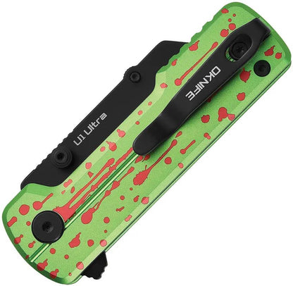 Oknife Otacle U1 Ultra Button Lock Gr Folding Knife Zombie Green Aluminum Handle Ceramic Blade by Oknife