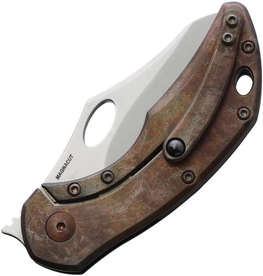 Olamic Cutlery Busker Framelock Camo Copper Titanium Handle - Satin MagnaCut Blade 2.38 Inch by Olamic Cutlery