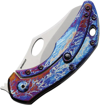 Olamic Cutlery Busker Framelock Twill CF Satin MagnaCut Sheepsfoot Blade Entropic Titanium Back Handle - Extended Tang by Olamic Cutlery