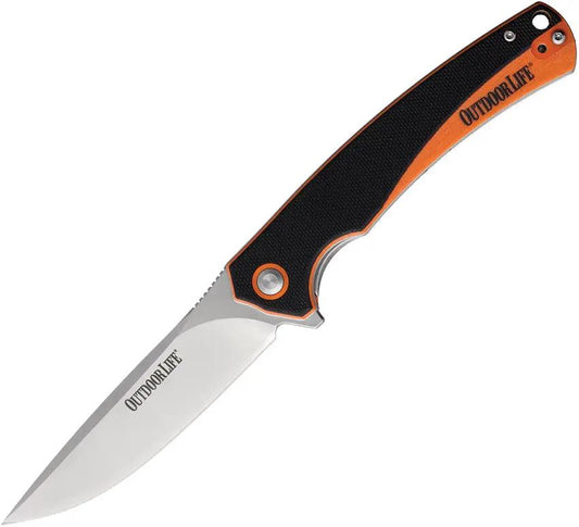Outdoor Life Talus Linerlock LM009 - D2 Tool Steel Blade, 3.5 Inch Stonewash, Black and Orange G10 Handle, Linerlock Knife by Outdoor Life