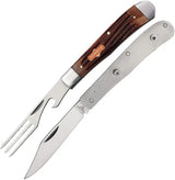 Outdoor Life Lunchbox Folder LM019 - Dual Tool Knife And Fork 4.13 Inch Closed Satin 8Cr13MoV Blade Brown Jigged Bone by Outdoor Life