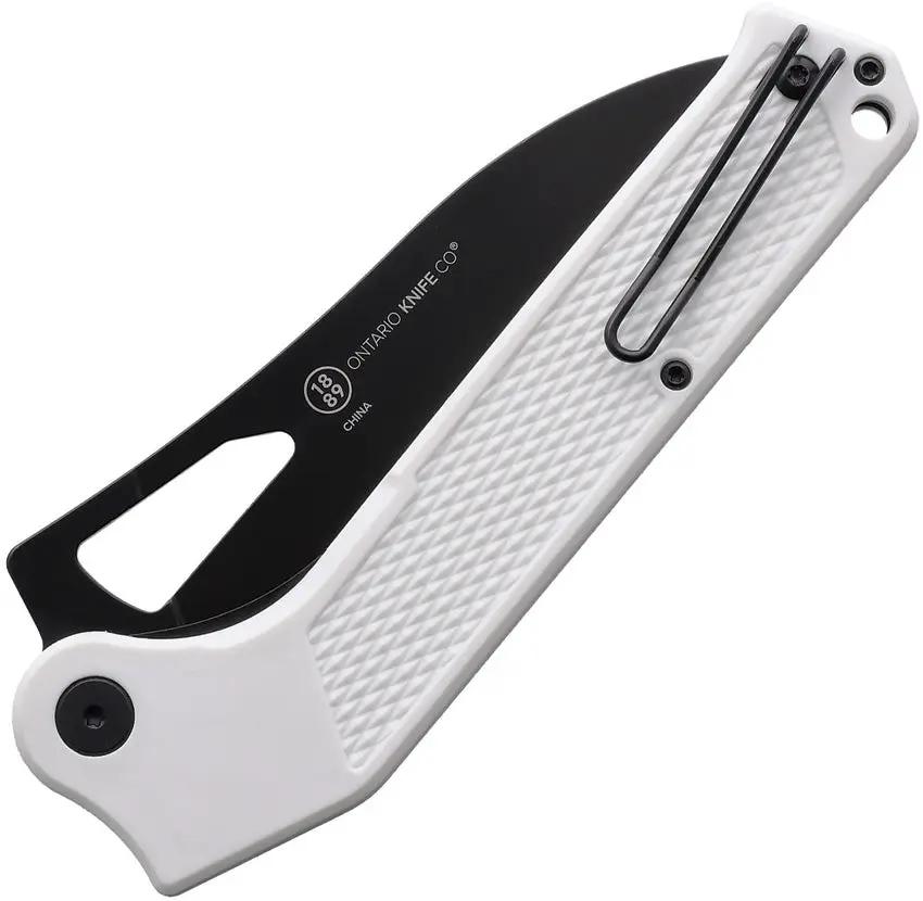 Ontario Camp Plus EDC Linerlock Knife - 4.5 Inch Cleaver Blade With White GFN Handle For Campers by Ontario