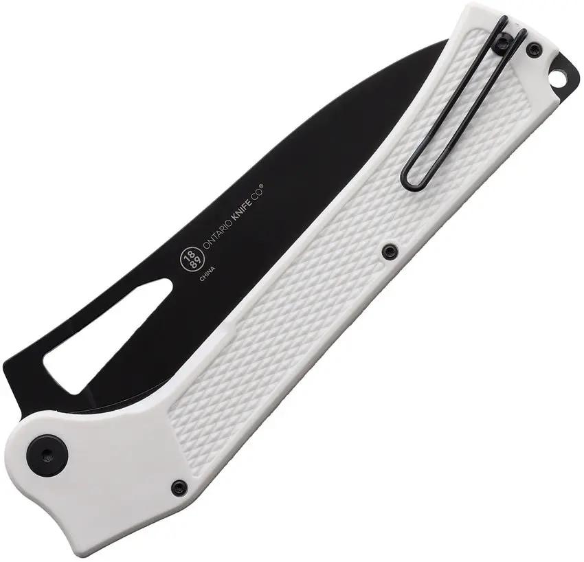 Ontario Camp Plus EDC Linerlock Knife - White Textured Handle 5.5 Inch Cleaver Blade For Outdoor Fans by Ontario